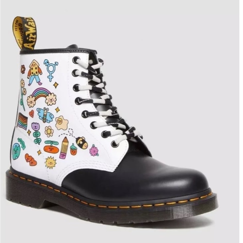 You Are A Star Wednesday Holmes Pride black and white 1460 unisex boots - Picture 2 of 11
